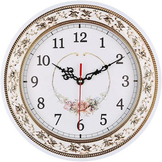Silent Modern Quartz Flower Design Decorative Wall Clock Non-Ticking Digital 11-Inch Clock (White)