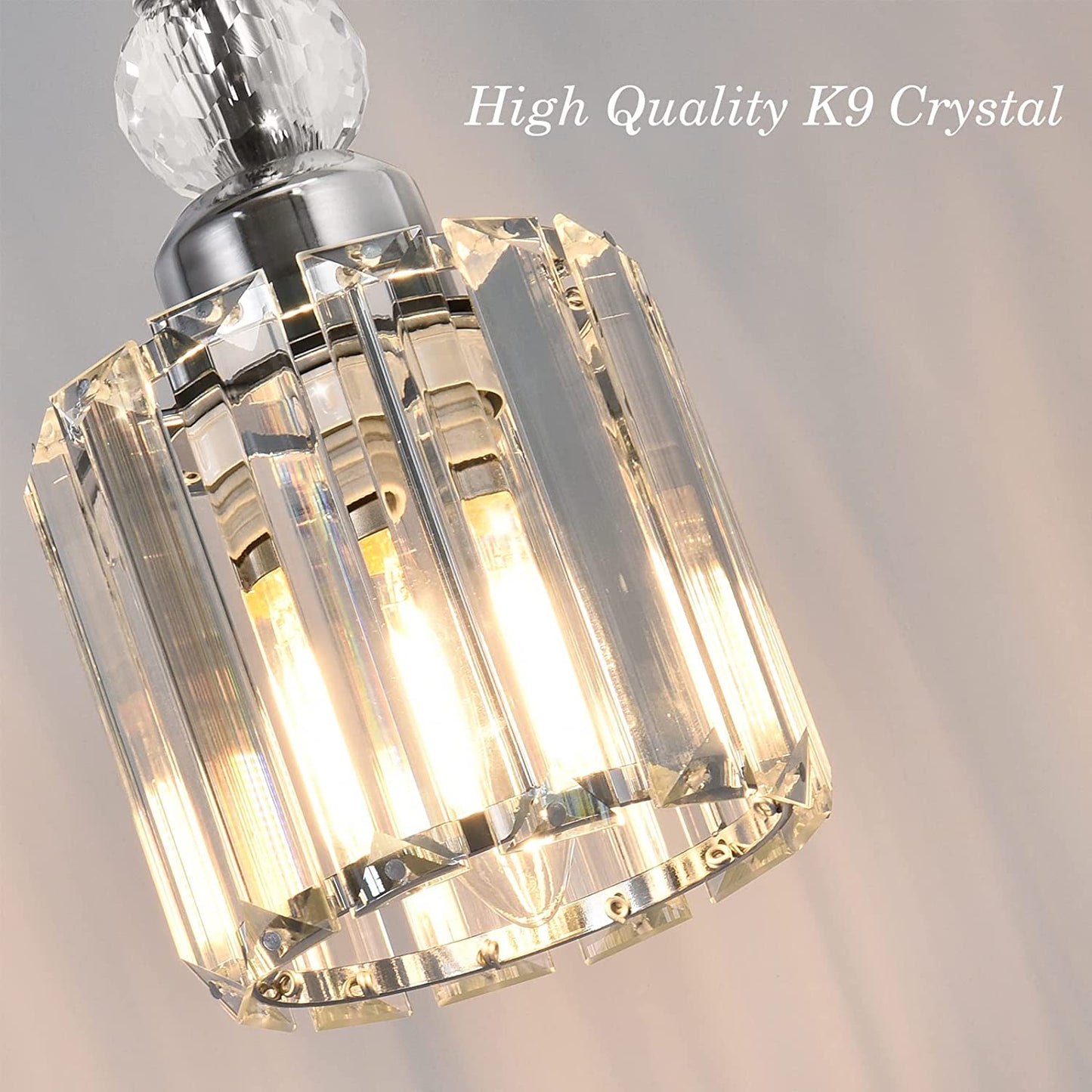 Crystal Pendant Ceiling Light Fixture for Kitchen Island,  Modern Mini Chandelier with Chrome Finished, 3-Light Pendant Lighting with E26 Ceramic Base, Adjustable Height