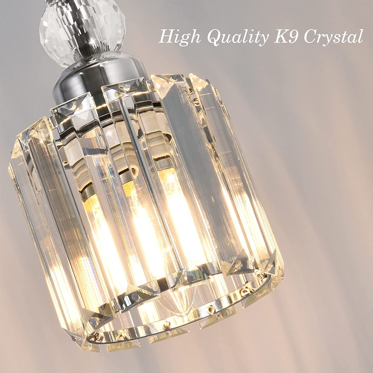 Crystal Pendant Ceiling Light Fixture for Kitchen Island,  Modern Mini Chandelier with Chrome Finished, 3-Light Pendant Lighting with E26 Ceramic Base, Adjustable Height