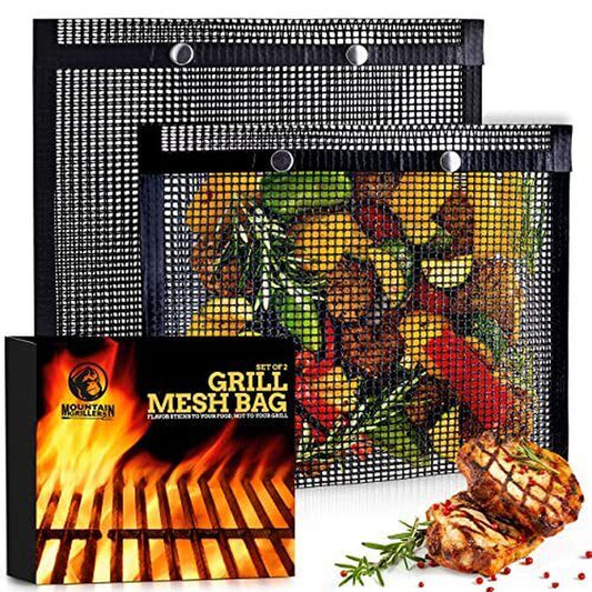 BBQ Mesh Grill Bags - 12 X 9.5 Inch Reusable Grilling Pouches for Grills