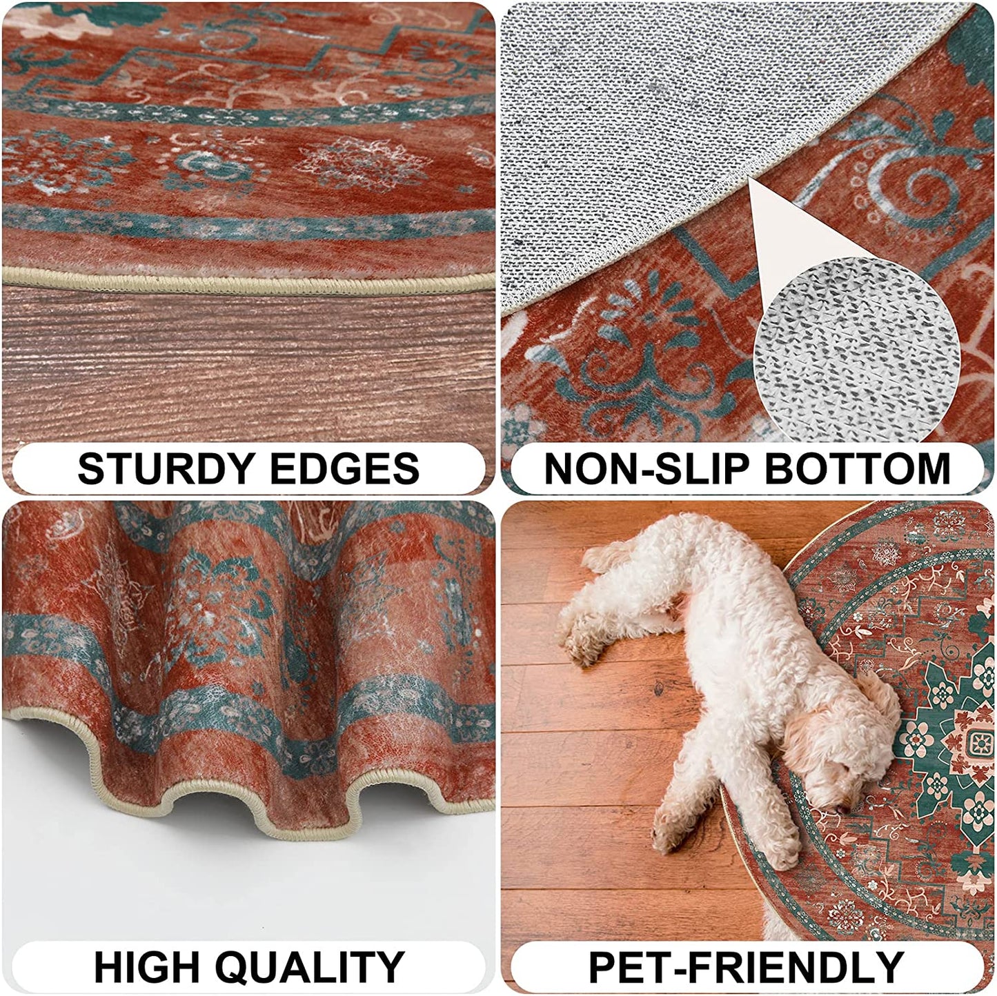 round Rug 4Ft Loren Collection round Area Rug, Non-Shedding round Fluffy Carpet, Washable Living Room Area Rug, Non-Slip Bedroom Porch Doormat Entryway Runner Rug (Red)