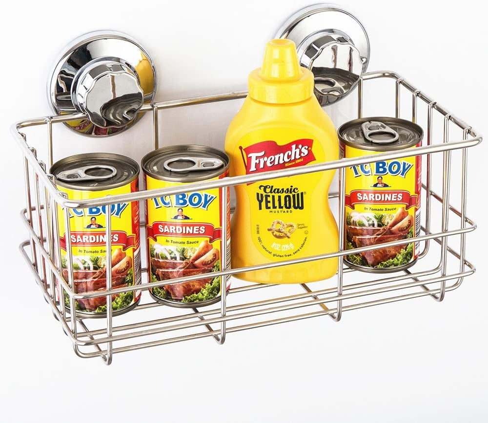 Suction Cup Deep Shower Caddy Bath Wall Shelf for Large Shampoo Shower Gel Holder Bathroom Storage - Rustproof Stainless Steel