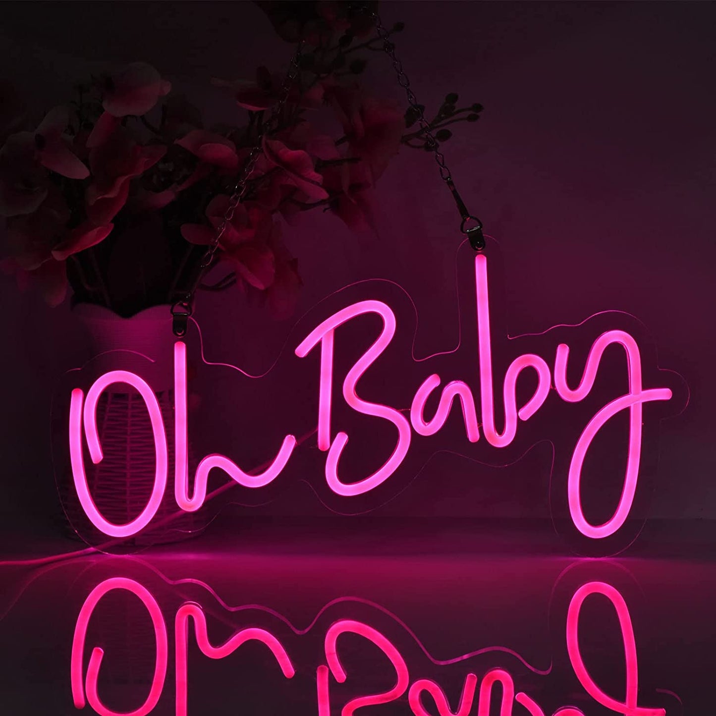 Pink Oh Baby Neon Signs for Wall Decor, LED Reusable Neon Lights Sign for Bedroom Room Baby Shower Decorations, Birthday Party, Wedding Decor(17X9Inches)