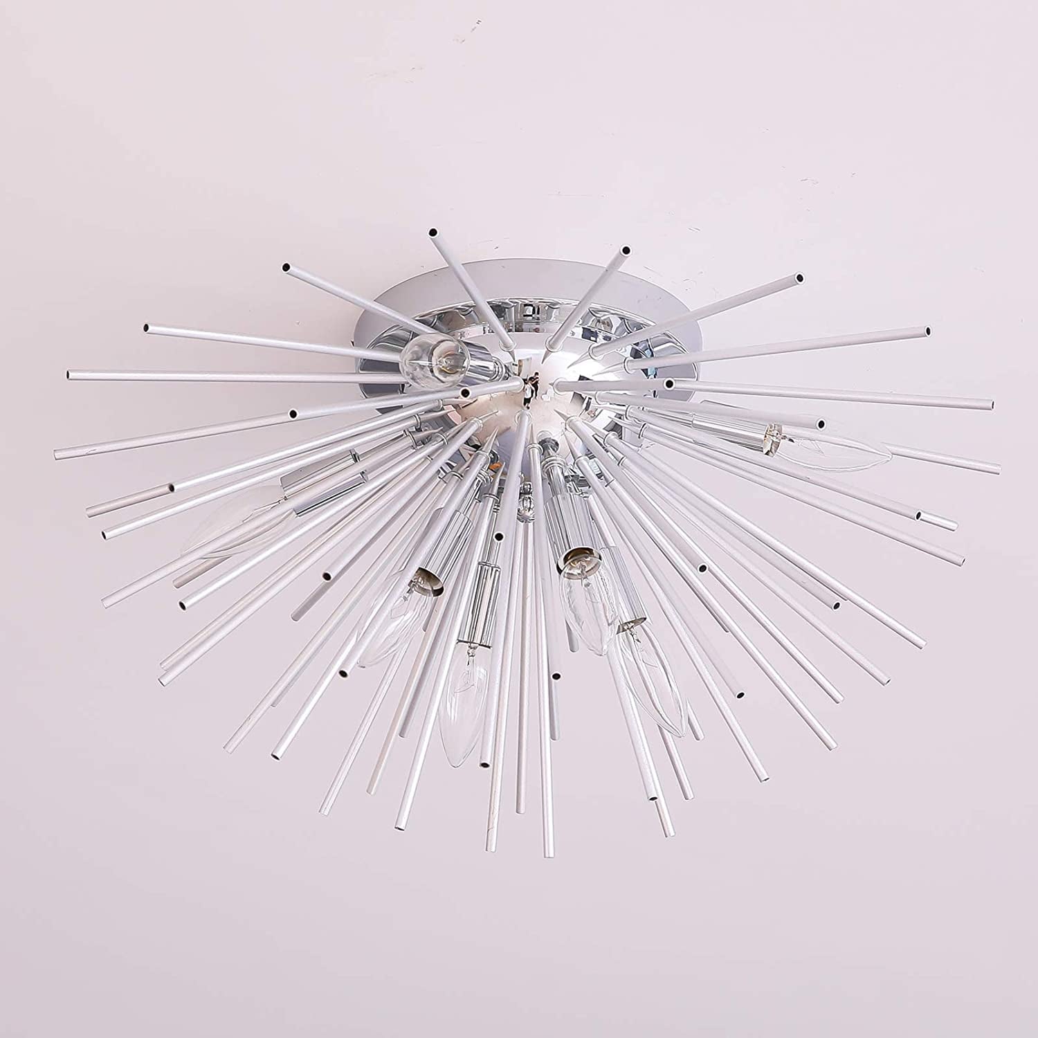 Sputnik Chandelier, 8-Light Flush Mount Ceiling Light for Bedroom, Living Room, Dining Room, Office (Silver)