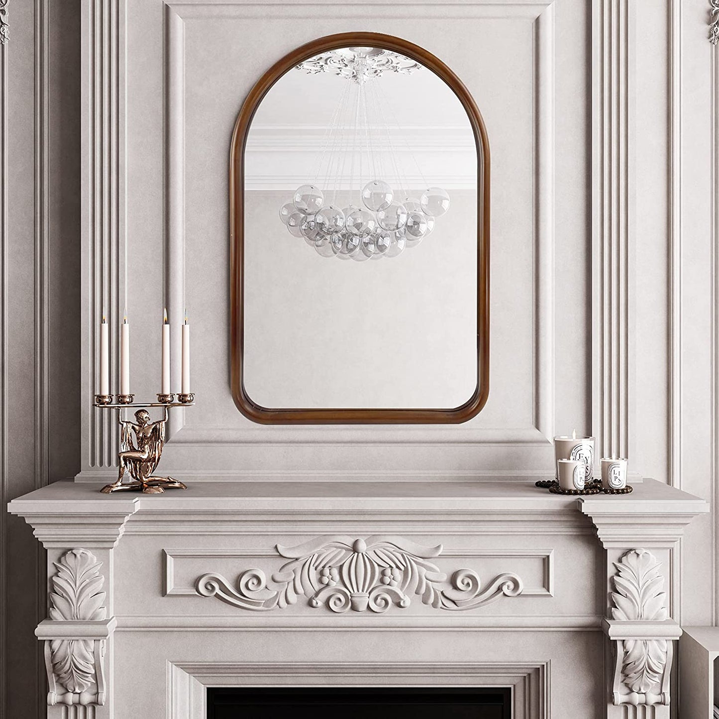 Arched Wall Mirror 20"X30" Wall-Mounted Mirror with Wood Frame, Bathroom Mirror Arch Mirror for Bedroom Living Room Entryway, Dark Walnut