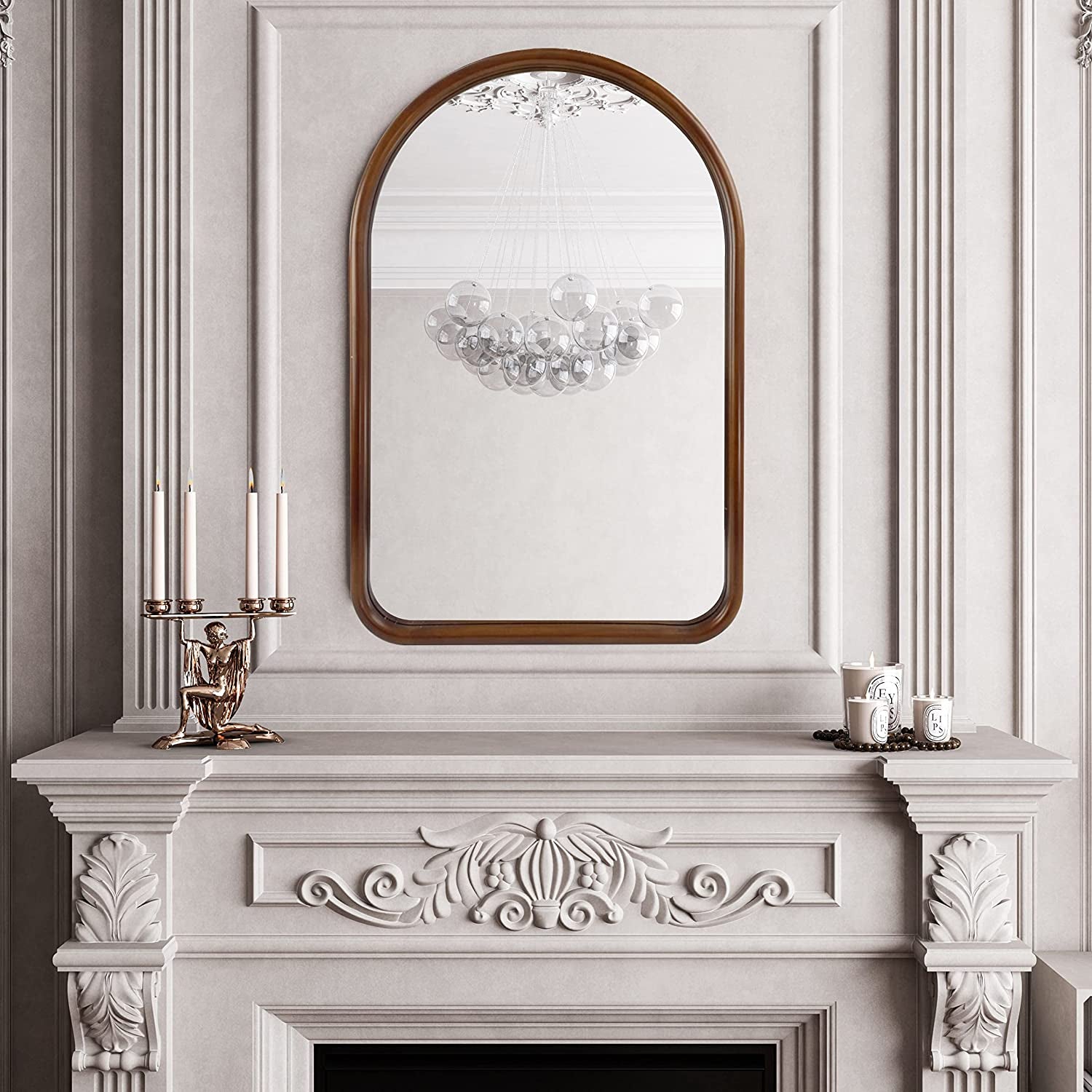 Arched Wall Mirror 20"X30" Wall-Mounted Mirror with Wood Frame, Bathroom Mirror Arch Mirror for Bedroom Living Room Entryway, Dark Walnut