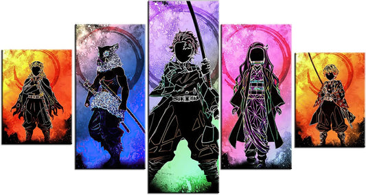 Demon Slayer Poster Anime Canvas Wall Art Kimetsu No Yaiba 5 Pieces HD Print Painting Tanjiro Nezuko Kamado Silhouette Decoration Pictures Modern for Living Bathroom Room Home Decor Unframed