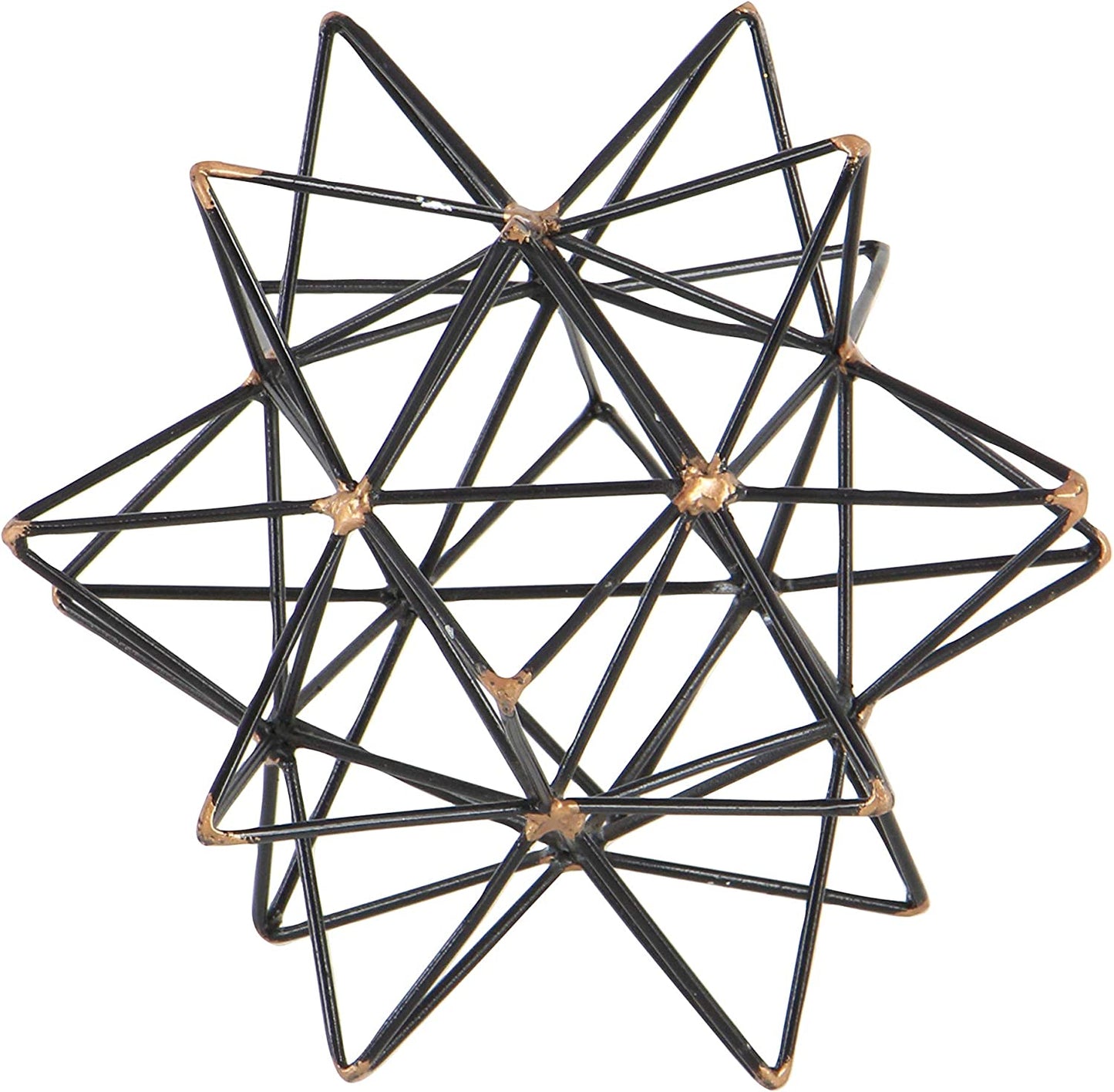 Metal Geometric Sculpture with Gold Accents, 7" X 7" X 7", Black