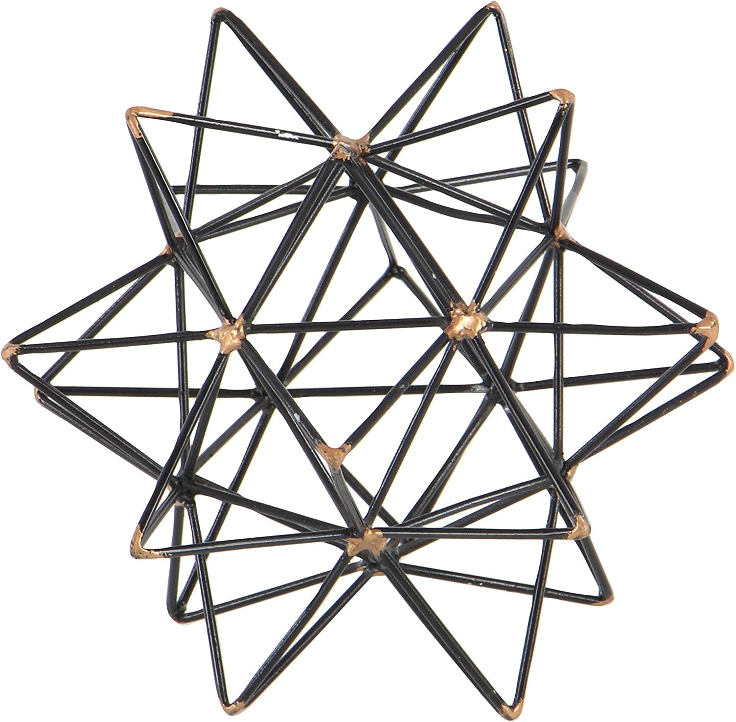 Metal Geometric Sculpture with Gold Accents, 7" X 7" X 7", Black