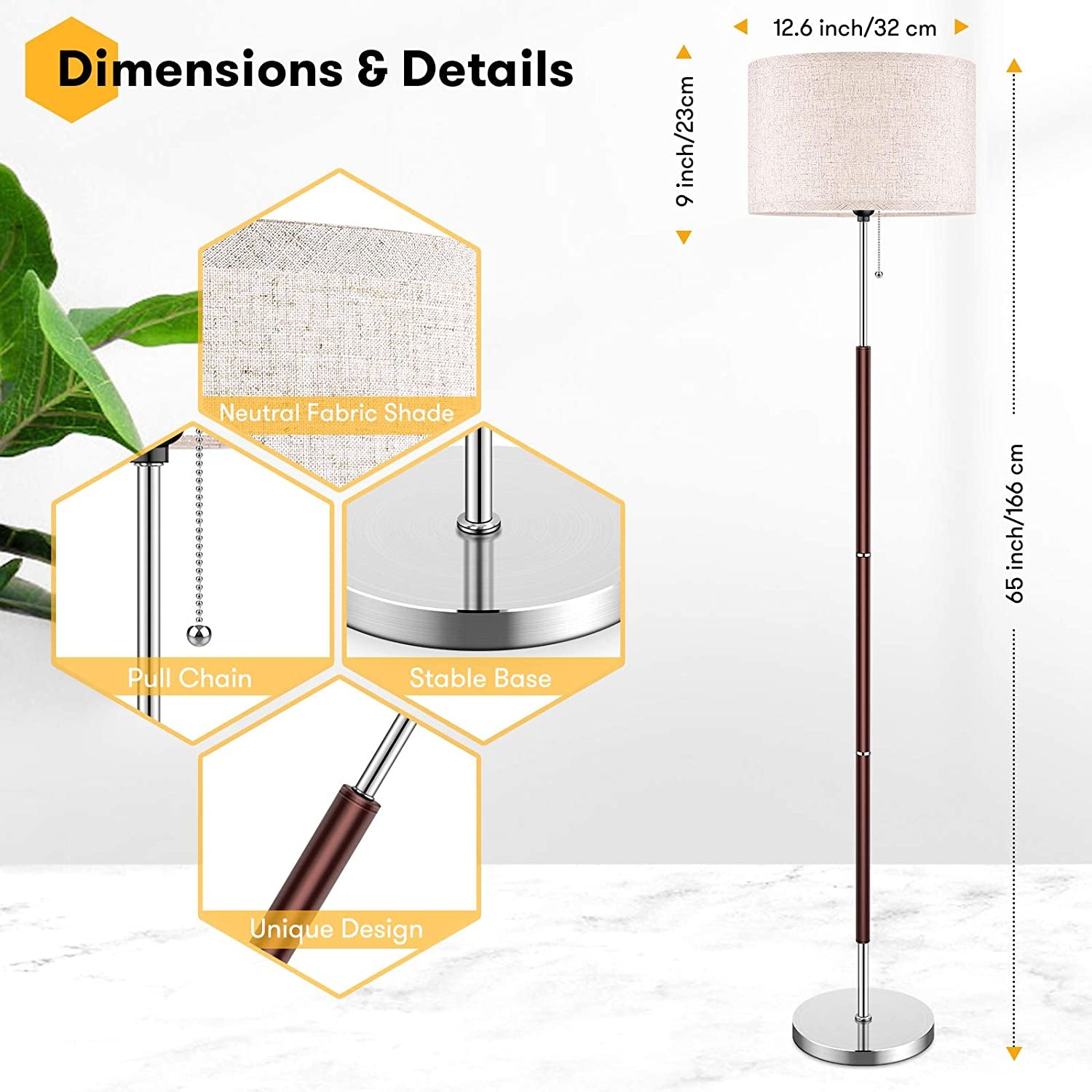 Modern Floor Lamp for Bedroom - Stand up Reading Lamps for Living Room, Contemporary Office Lighting with Beige Drum Fabric Shade, Farmhouse Pole Lamp, Corner Tall Standing Lamp Kids-Pull Chain