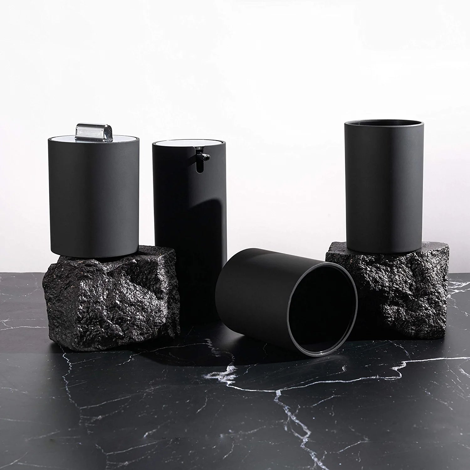Sleek Matte Black Bathroom Accessory Set 4 Pcs Complete Bathroom Set Modern Bathroom Decor Bathroom Organizer Accesorios Para Baños Toothbrush Holder Soap Dispenser Set Home Decor Clearance
