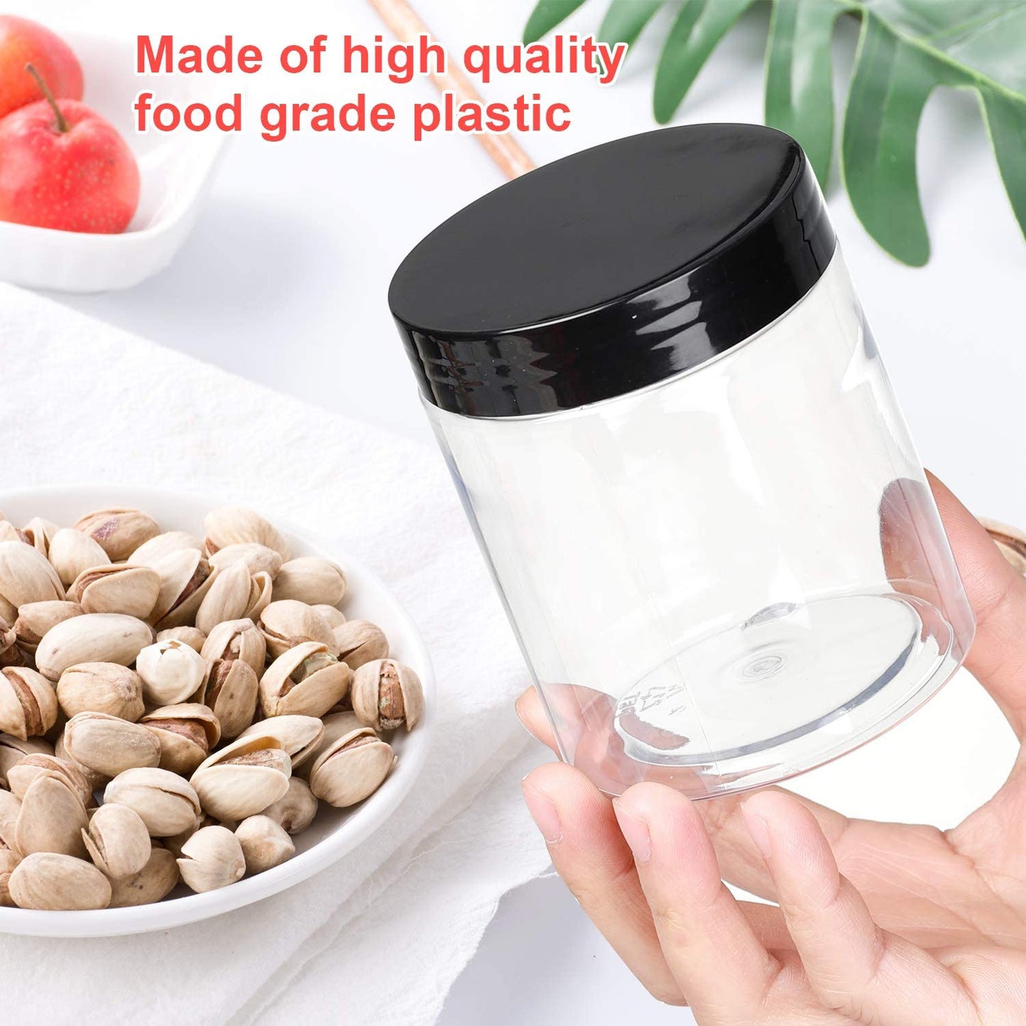 8 OZ Plastic Jars with Lids, () 24 Pack Clear Plastic Slime Containers for Kitchen and Household Food Storage of Dry Goods, Creams and More, BPA Free