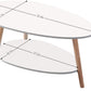 Coffee Table-Oval Wood Coffee Table with Open Shelving for Storage and Display 2 Tier Sofa Table, Small Modern Furniture for Living Room&Home Office-White
