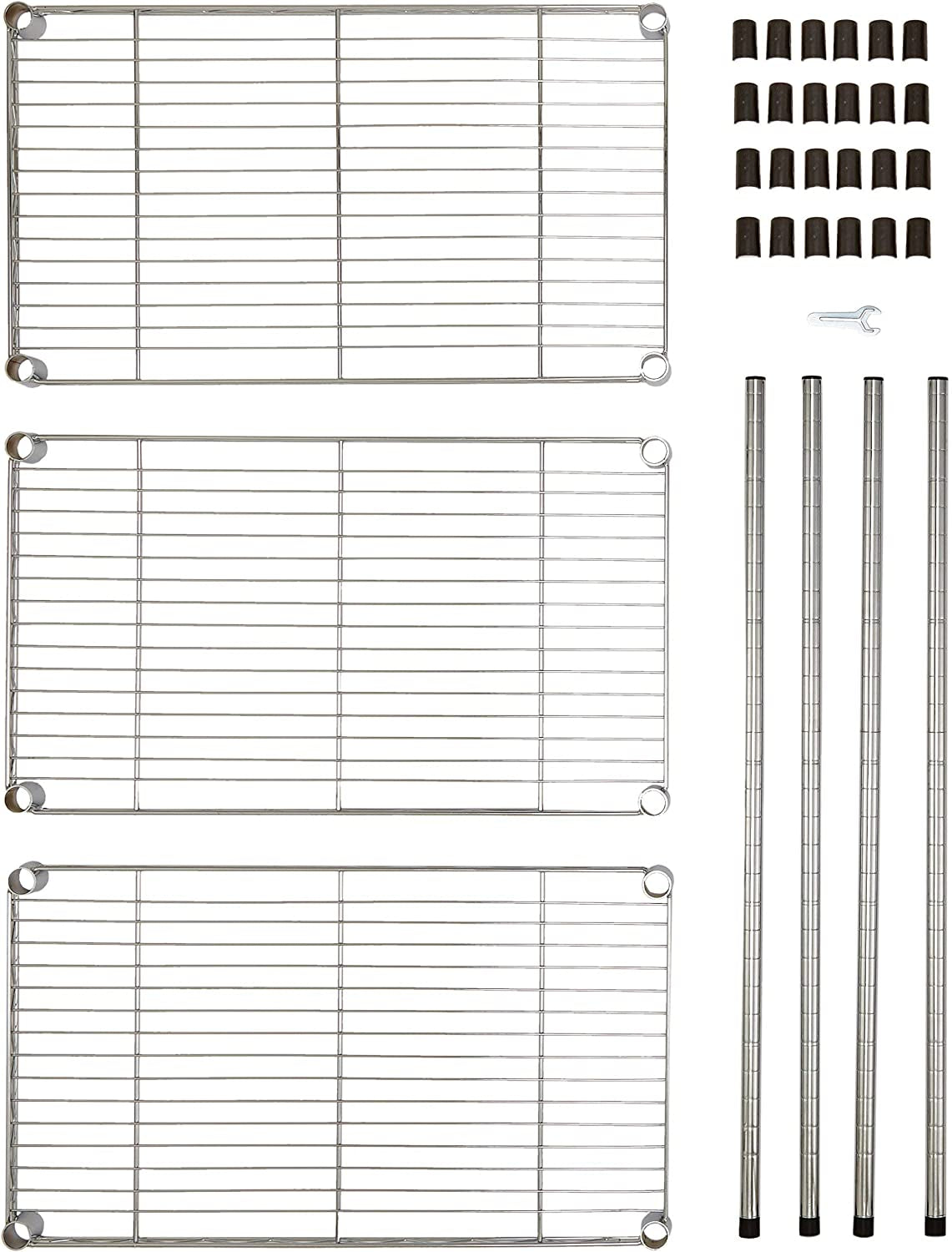 3-Shelf Shelving Storage Unit, Metal Organizer Wire Rack, Chrome Silver