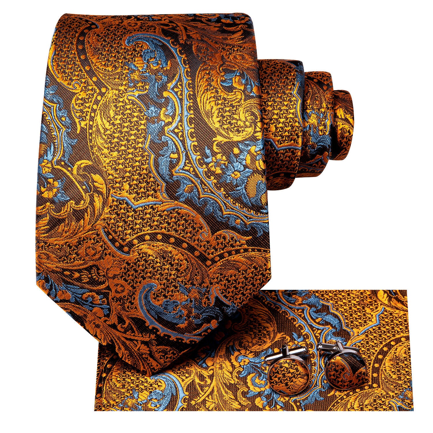 Extra Long Mens Tie 100% Silk Brown Floral Paisley Necktie Set Wedding US