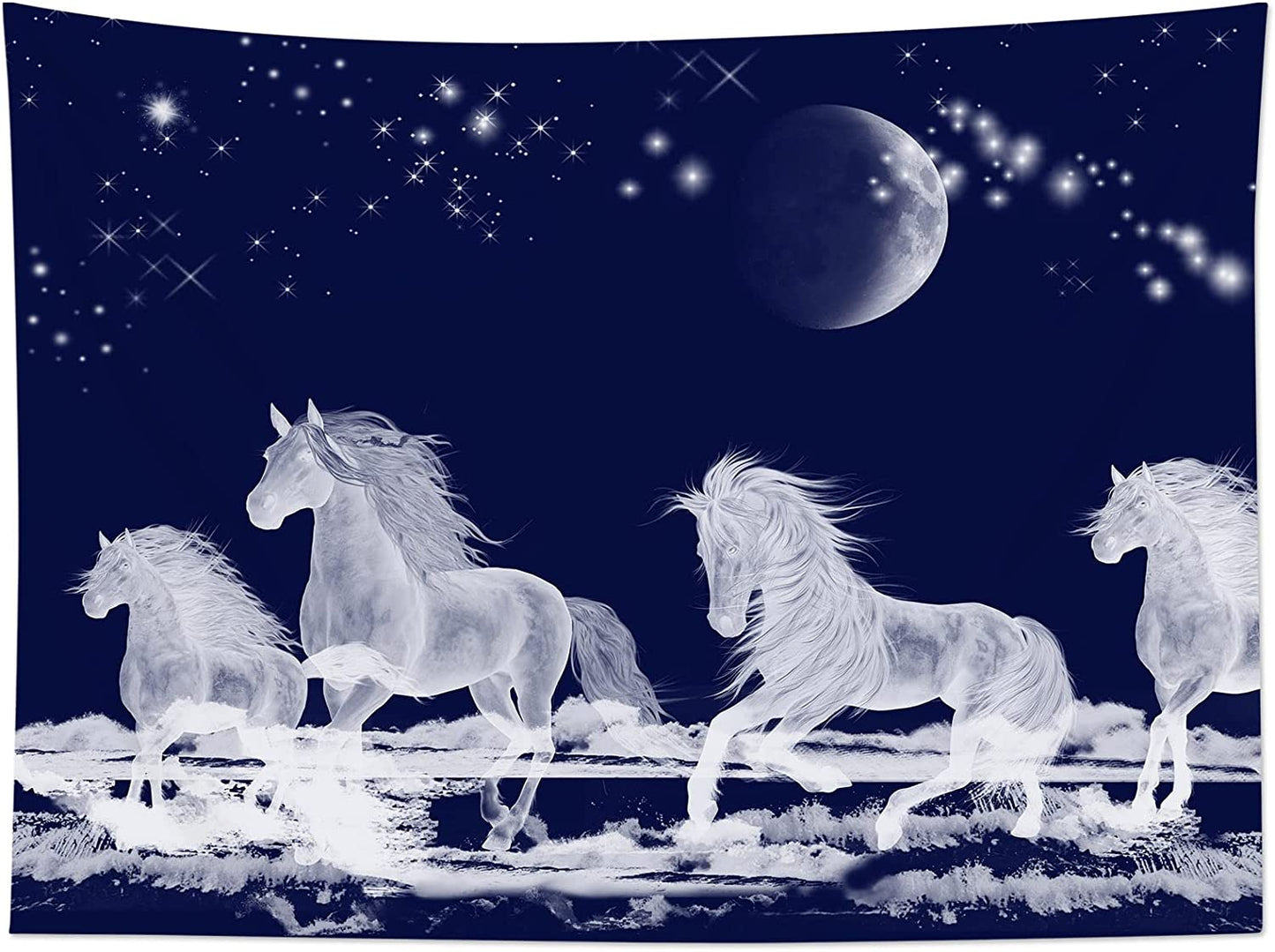 HVEST Galloping Horse Tapestry Animals Tapestry Wall Hanging Moon and Star in Night Starry Sky Tapestries for Bedroom Living Room Dorm Party Decor,60Wx40H Inches
