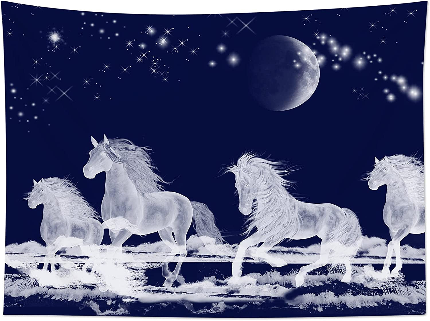 HVEST Galloping Horse Tapestry Animals Tapestry Wall Hanging Moon and Star in Night Starry Sky Tapestries for Bedroom Living Room Dorm Party Decor,60Wx40H Inches