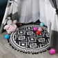 round Area Rugs 2Ft with Pom Pom Ball Fringe Black and Beige Soft Velvet Small Throw Rugs Non-Slip Boho Geometric Floor Carpet for Bedroom Living Room Bathroom Home Decor