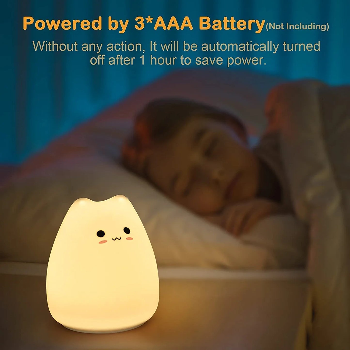 LED Cat Night Light for Kids, Cute Nursery Color Changing Kids Night Light with Tap Control, Battery Powered Squishy Silicone Soft Cat Lamp Christmas Gifts for Kids Baby Girls Boys Children Toddler