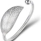 925 Sterling Silver Leaf Charm Bracelets & Bangles for Women Wedding Women Bracelet Vintage Style Adjustable Leaf Feather Bangle