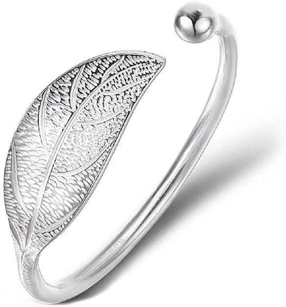 925 Sterling Silver Leaf Charm Bracelets & Bangles for Women Wedding Women Bracelet Vintage Style Adjustable Leaf Feather Bangle