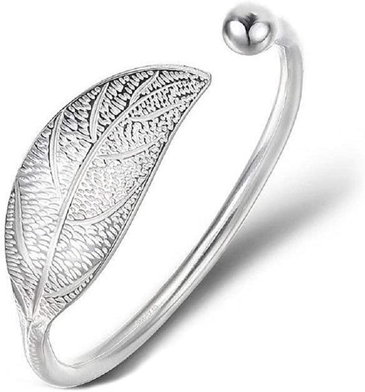 925 Sterling Silver Leaf Charm Bracelets & Bangles for Women Wedding Women Bracelet Vintage Style Adjustable Leaf Feather Bangle