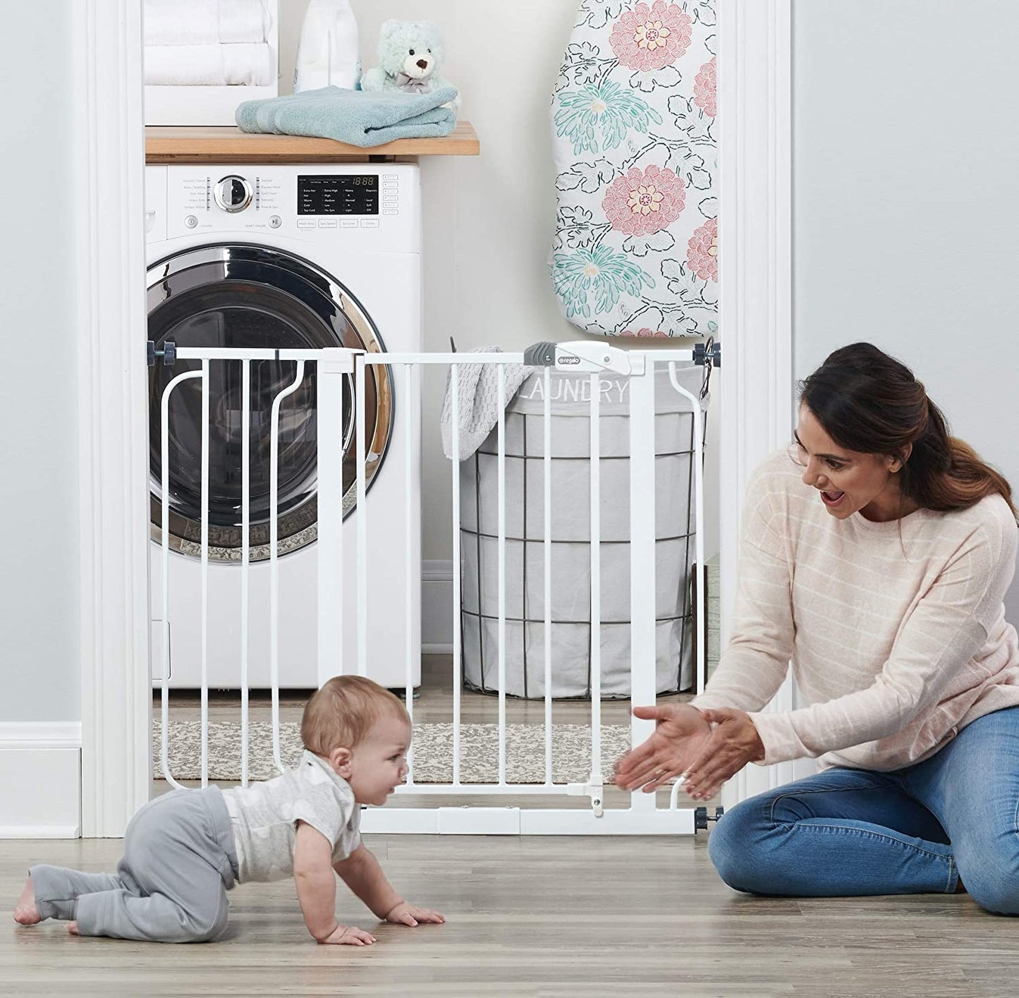 Easy Step 38.5-Inch Wide Walk Thru Baby Gate, Includes 6-Inch Extension Kit, 4 Pack Pressure Mount Kit, 4 Pack Wall Cups and Mounting Kit