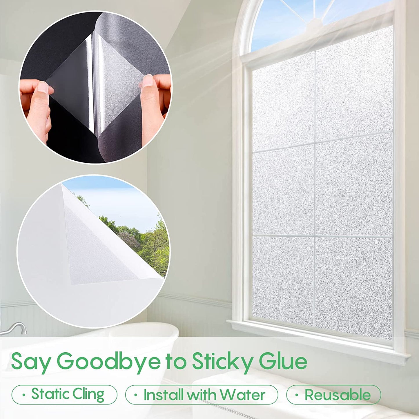 Window Privacy Film Frosted Glass Window Film Sun Blocking Window Tinting Film for Home Non Adhesive Static Cling Bathroom Door Covering Heat Blocker Decorative Sticker(29.5 X 157.5 Inch, Pure)
