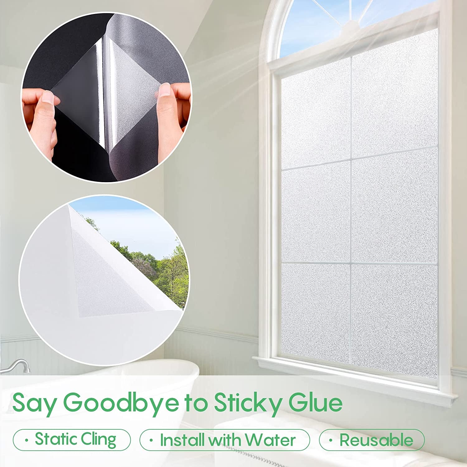 Window Privacy Film Frosted Glass Window Film Sun Blocking Window Tinting Film for Home Non Adhesive Static Cling Bathroom Door Covering Heat Blocker Decorative Sticker(29.5 X 157.5 Inch, Pure)