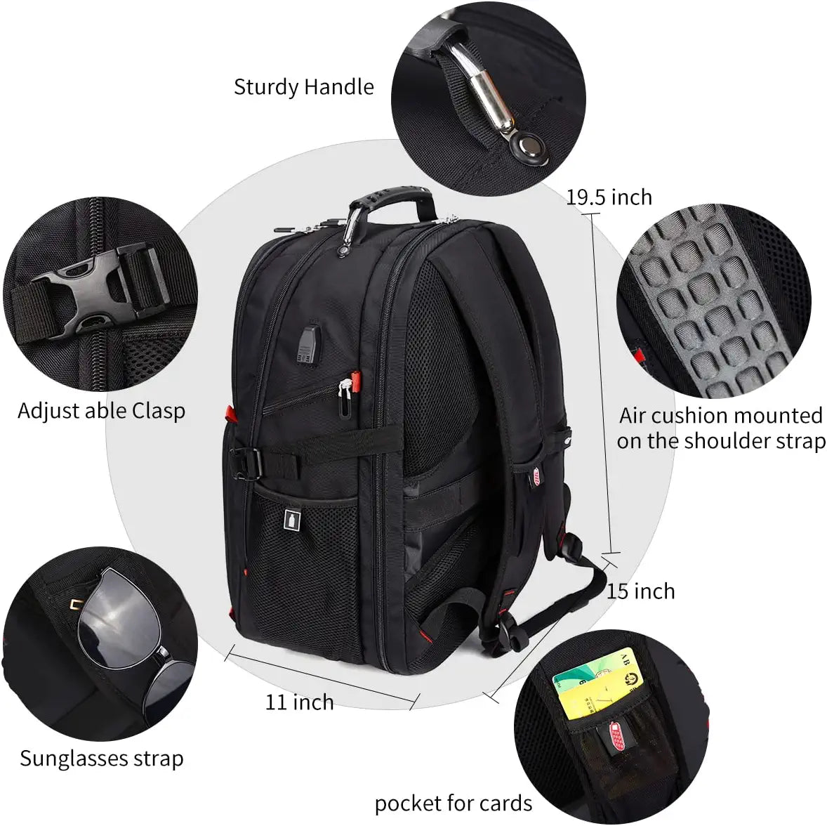 Extra Large 52L Travel Laptop Backpack with USB Charging Port Fit 17 Inch Laptops for Men Women