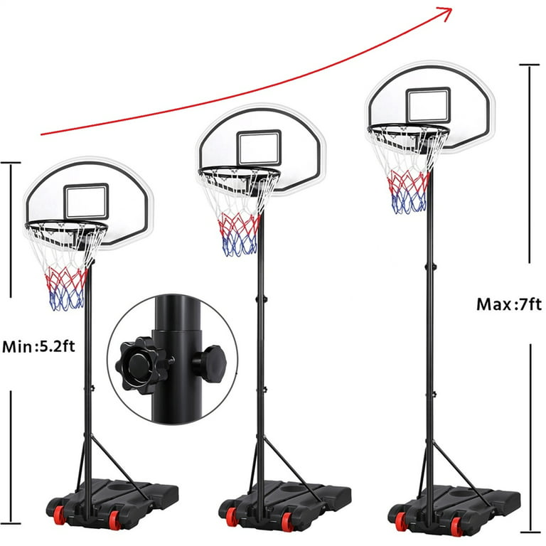 SmileMart 5.2-7ft Height Adjustable Basketball Hoop System for Outdoor, Black