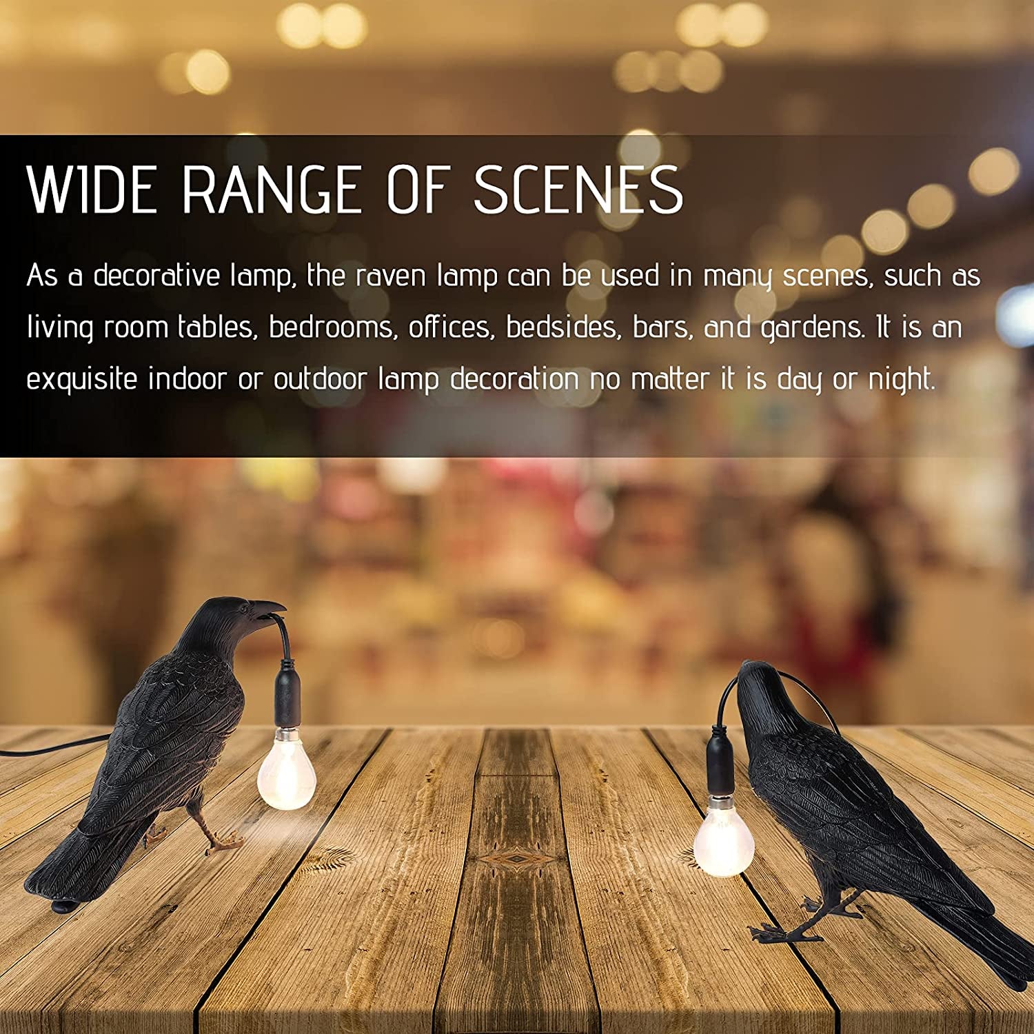 Raven Table Lamp - Crow Desk Lamp - Lifelike Resin Raven Light, Birds Table Light for Bedside Bedroom Living Room Decor (Black)-
