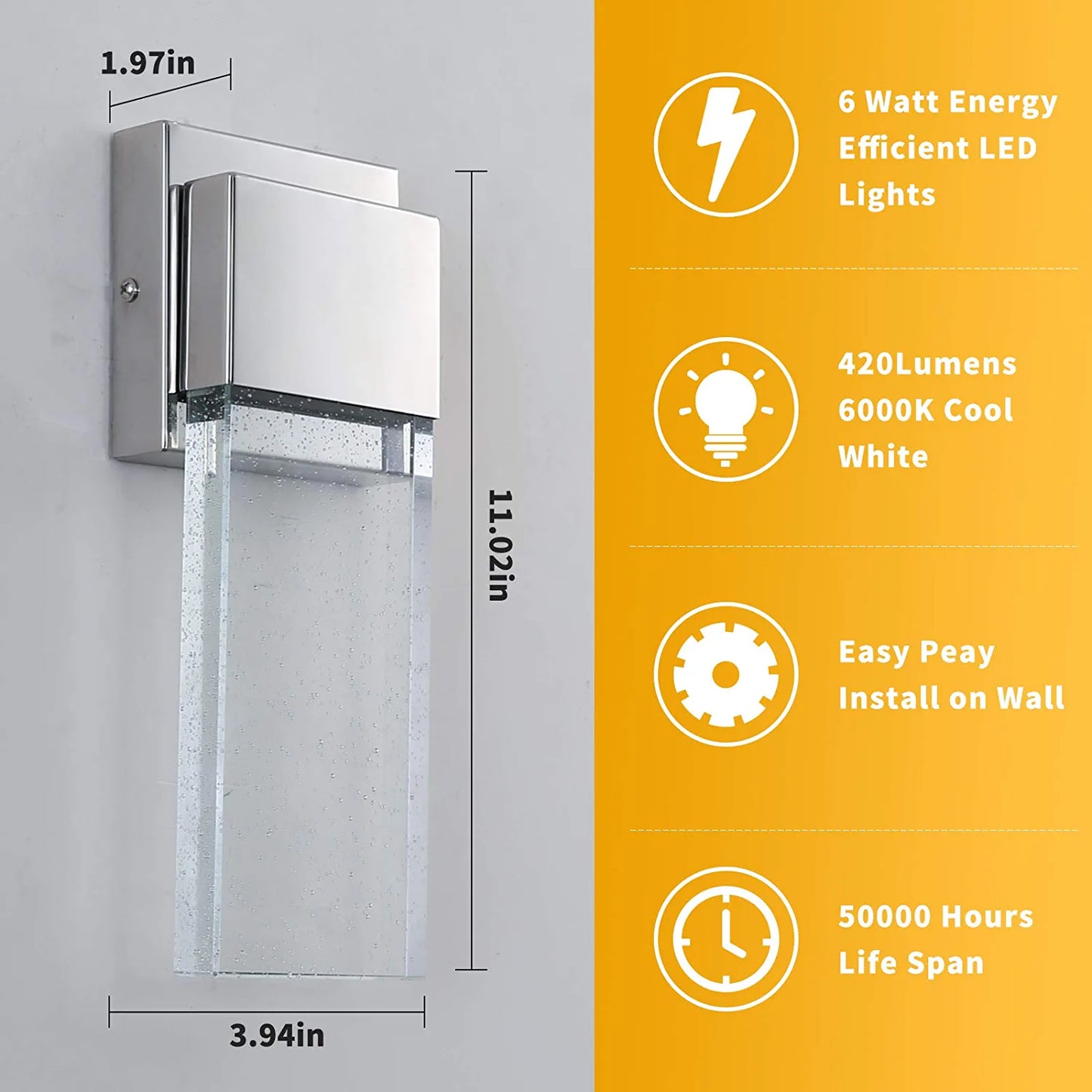 Outdoor Wall Sconce 2 Pack,Wall Light Fixture in Chrome Finished with Bubble Glass for Doorway Garden Hallway Patio Living Room,Bedroom