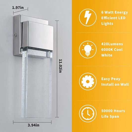 Outdoor Wall Sconce 2 Pack,Wall Light Fixture in Chrome Finished with Bubble Glass for Doorway Garden Hallway Patio Living Room,Bedroom