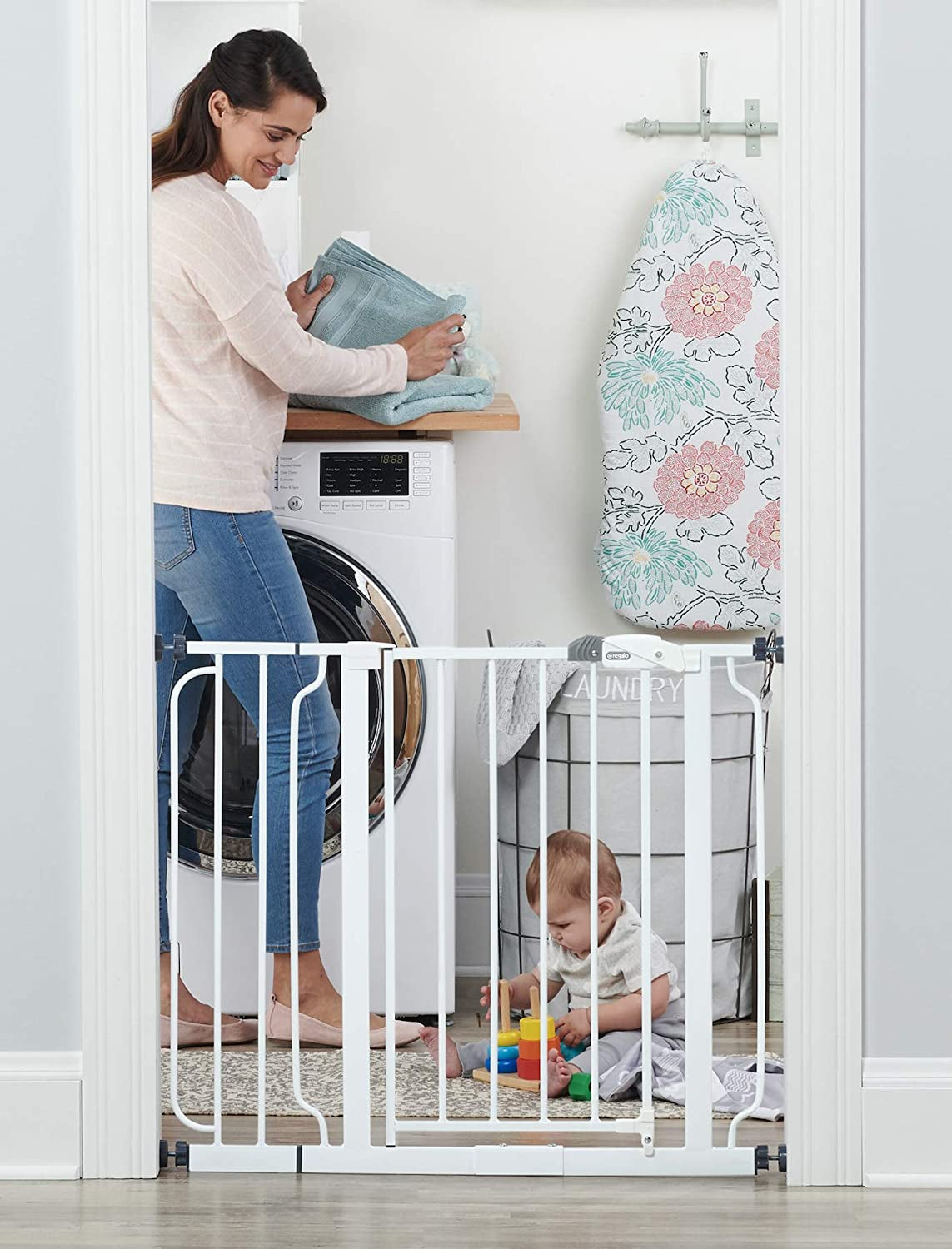 Easy Step 38.5-Inch Wide Walk Thru Baby Gate, Includes 6-Inch Extension Kit, 4 Pack Pressure Mount Kit, 4 Pack Wall Cups and Mounting Kit
