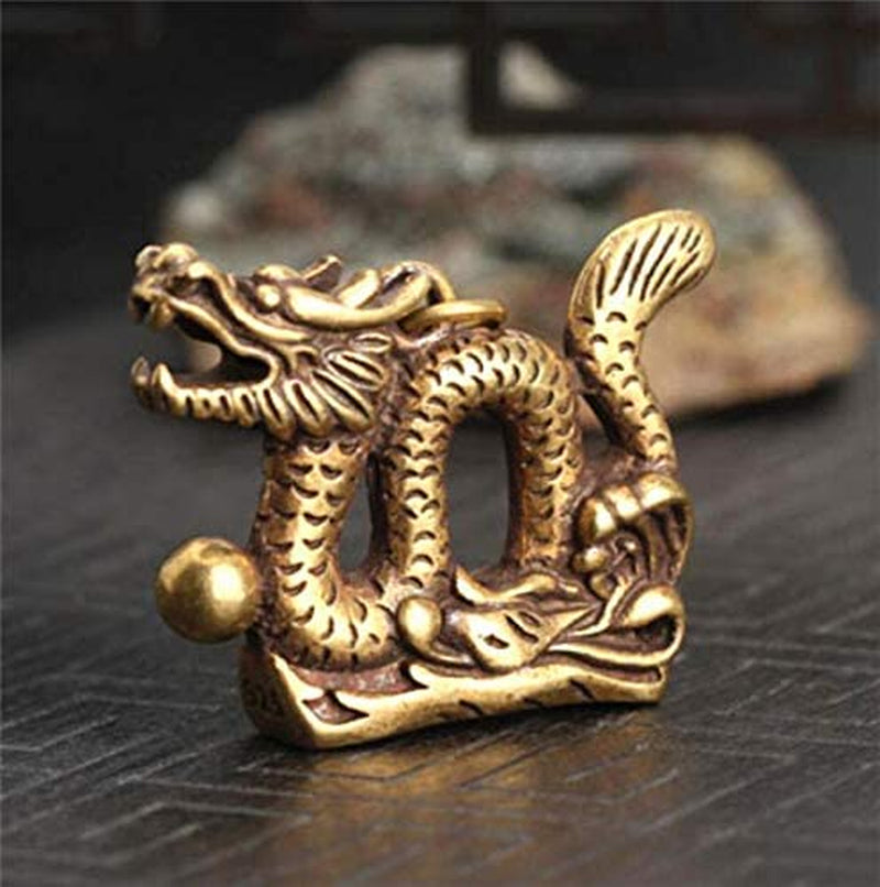 1.5Inch Fengshui Good Luck Chinese Antiques Collectible Pure Bronze Brass God Folk Exorcise Evil Chinese Zodiac Dragon Amulet Pendant Figurine Wealth Lucky Figurine Gift & Home Decor