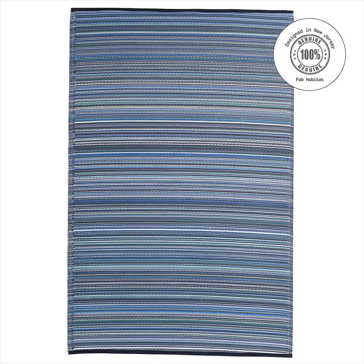 Outdoor Rug - Waterproof, Fade Resistant, Crease-Free - Premium Recycled Plastic - Striped - Patio, Deck, Porch, Balcony, Laundry Room - Cancun - Indigo - 4 X 6 Ft