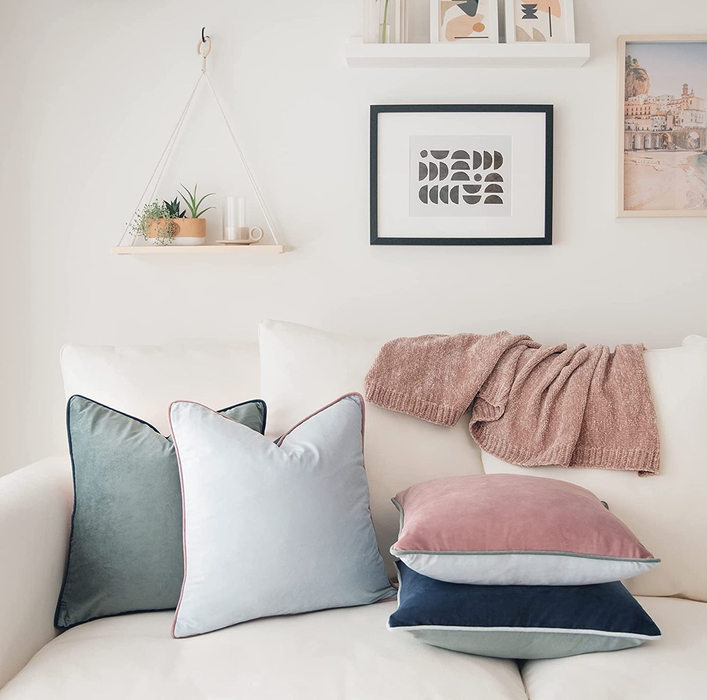 Decorative Throw Pillow Covers Cushion Cases, Set of 4 Soft Velvet Modern Double-Sided Designs, Mix and Match for Home Decor, Pillow Inserts Not Included (18X18 Inch, Pink/Blue)