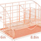 Desk Organizers and Accessories - Upgraded Desktop Organizer for Woman, Features 6 Compartments + 1 Large Sliding Drawer (Rose Gold)