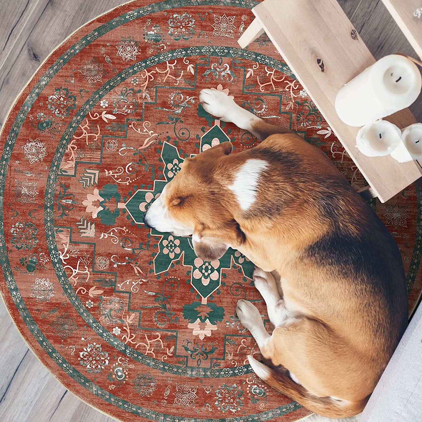 round Rug 4Ft Loren Collection round Area Rug, Non-Shedding round Fluffy Carpet, Washable Living Room Area Rug, Non-Slip Bedroom Porch Doormat Entryway Runner Rug (Red)