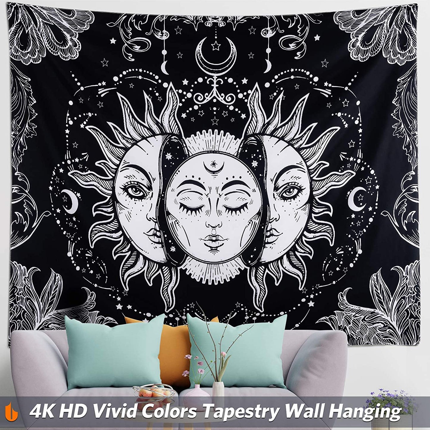 Not Fade Machine Washable Mandala Tapestry Wall Hanging Trippy Hippie Bohemian Psychedelic Wall Tapestry for Bedroom Living Room, Blue White, Small (28.7X37.4 Inches)(73X95 Cm)
