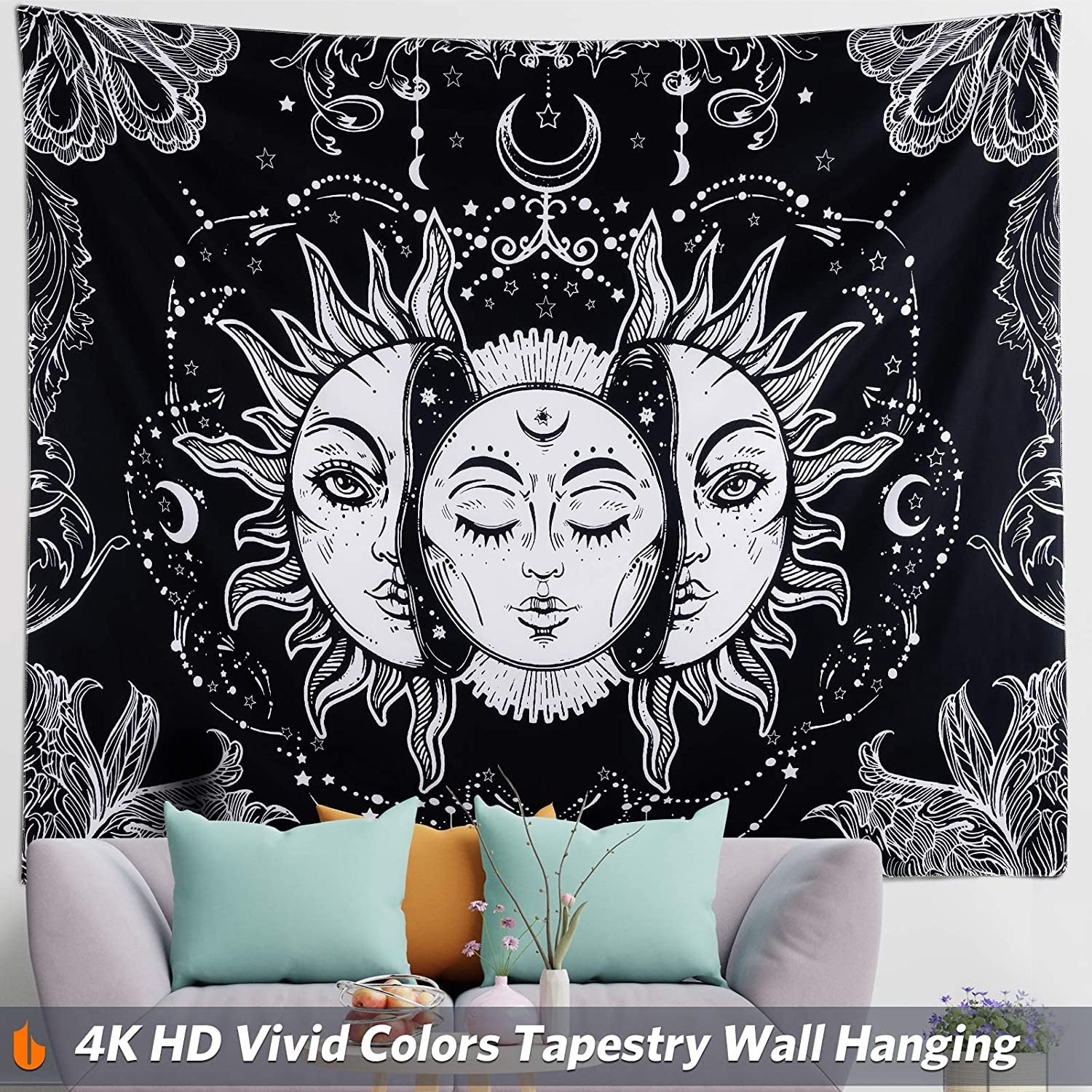 Not Fade Machine Washable Mandala Tapestry Wall Hanging Trippy Hippie Bohemian Psychedelic Wall Tapestry for Bedroom Living Room, Blue White, Small (28.7X37.4 Inches)(73X95 Cm)