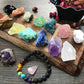 Chakra Therapy Starter Collection 17 Pcs Healing Crystals Kit, 7 Raw Chakra Stones,7 Colorful Gemstones, Amethyst,Rose Quartz Pendulum,Chakra Lava Bracelet,Dry Roses,Guide,Coa,Gift Ready
