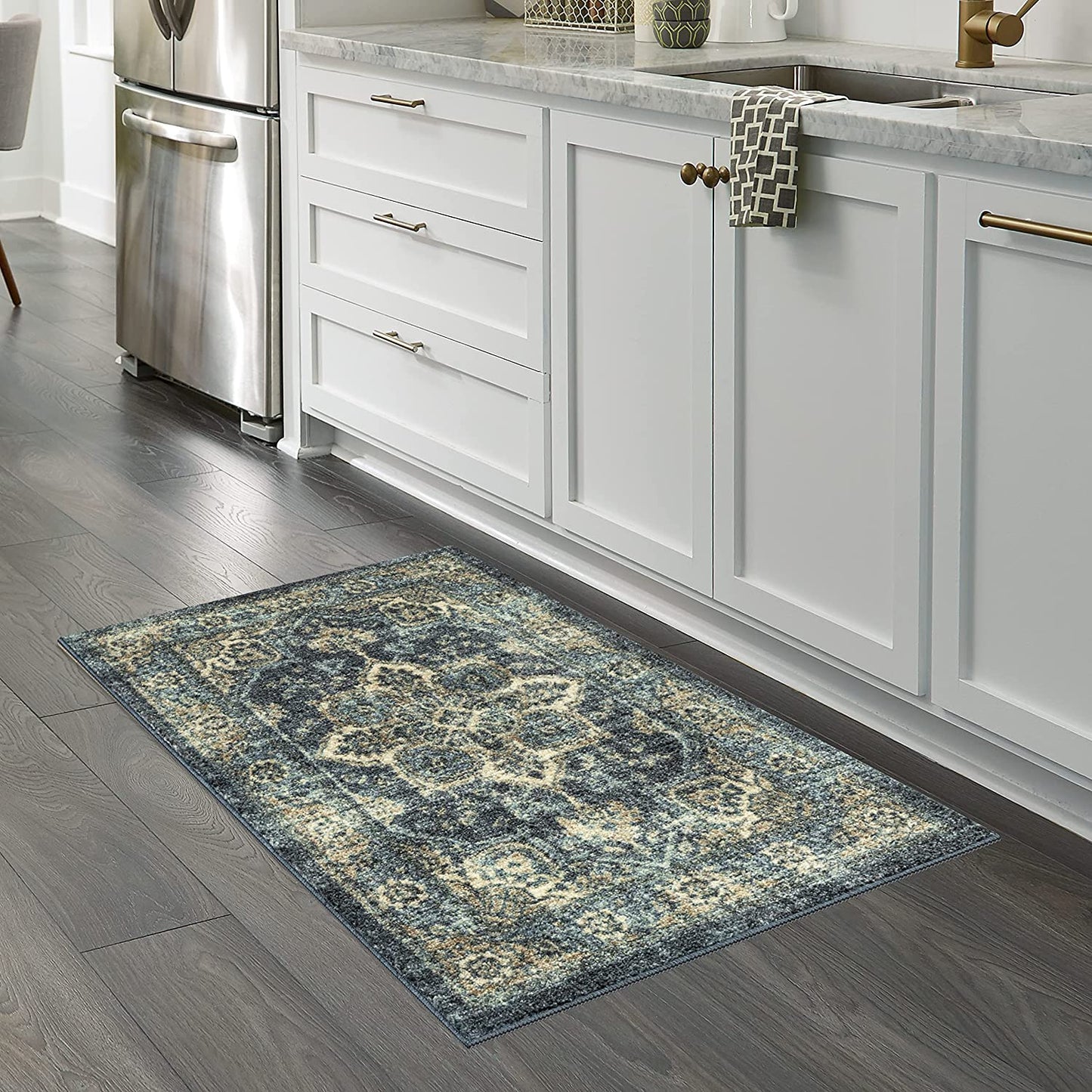 Ava Traditional Tapestry Kitchen Rugs Non Skid Accent Area Carpet [Made in USA], Persian Blue, 2'6" X 3'10"