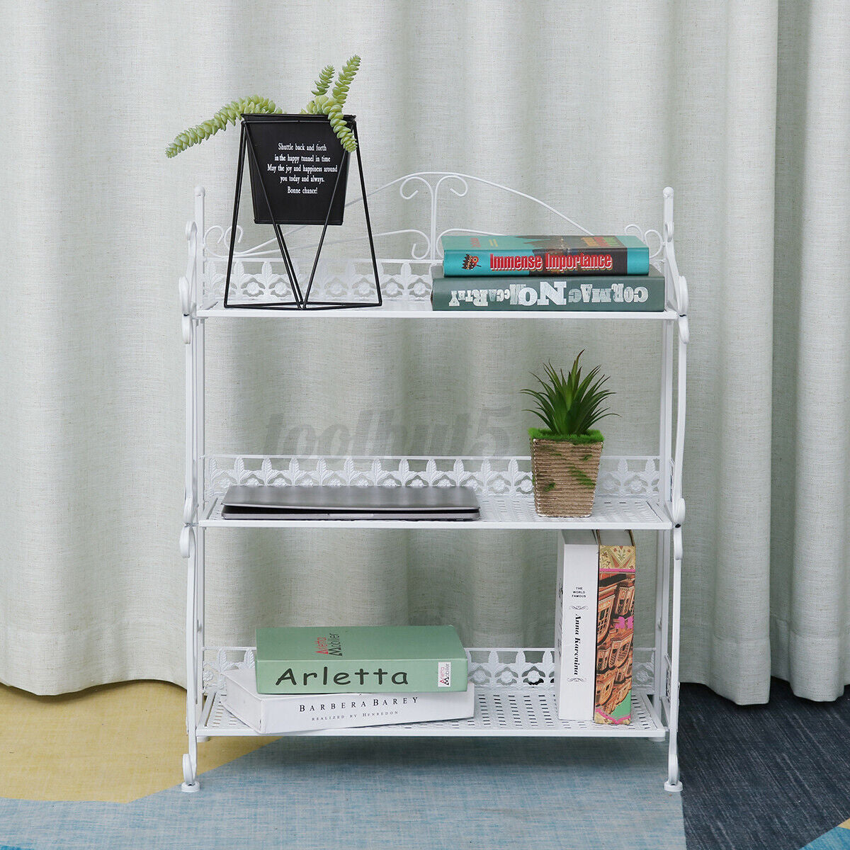 3 Tier White Foldable Metal Rack Storage Book Shelves Holder Kitchen Shelf RACK