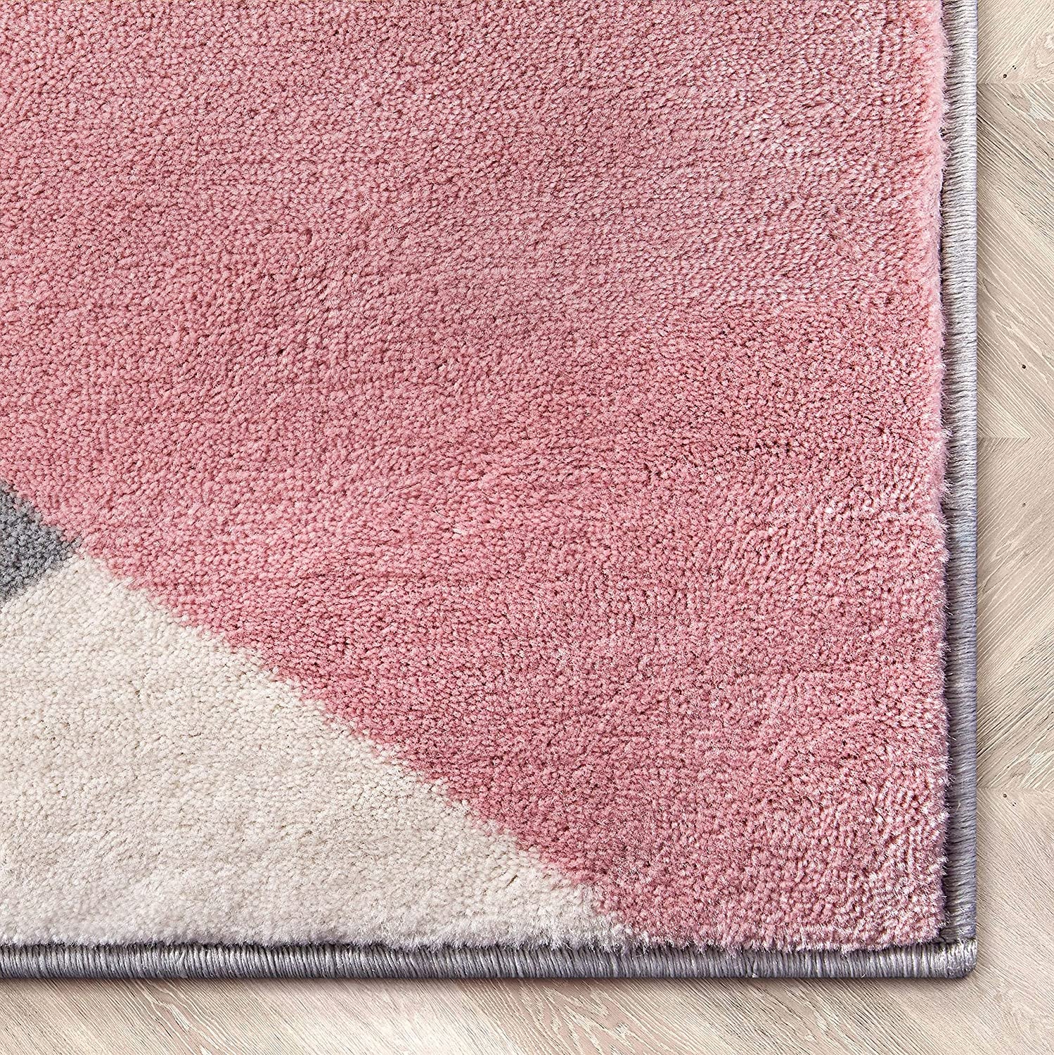 Good Vibes Nora Blush Pink Modern Geometric Stripes and Boxes 5'3" X 7'3" 3D Texture Area Rug, 5 Ft 3 in X 7 Ft 3