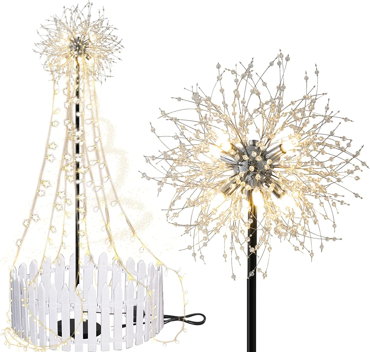 Crystal Floor Lamp for Bedroom and Living Room, Elegant Standing Lamp with 8 Lights and 63" Tall Pole, Modern Floor Lamp for Room Decor with 32 Firework Crystal Harnesses