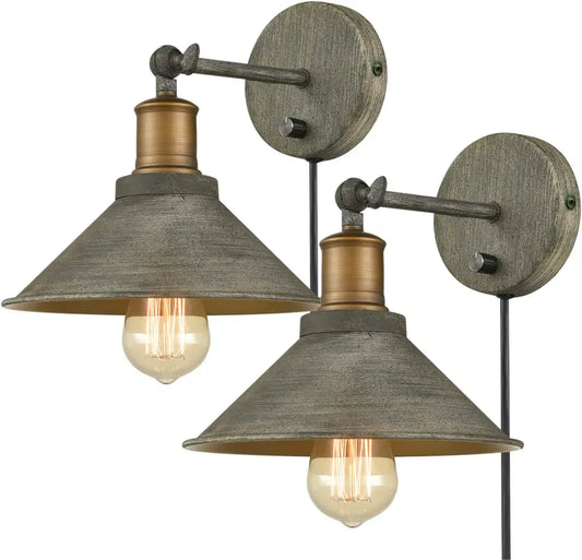JEENKAE Vintage Swing Arm Wall Sconces Hardwired or Plug-In Bedroom Bath Wall Lamps Set of 2