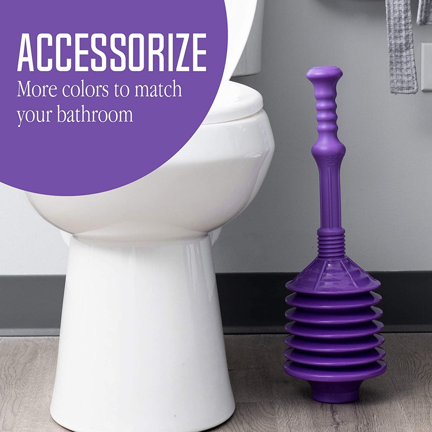 Professional Bellows Accordion Toilet Plunger, Thrust Plunge Removes Heavy Duty Clogs from Clogged Bathroom Toilets, Power Plungers, Jackson Parent (Purple)