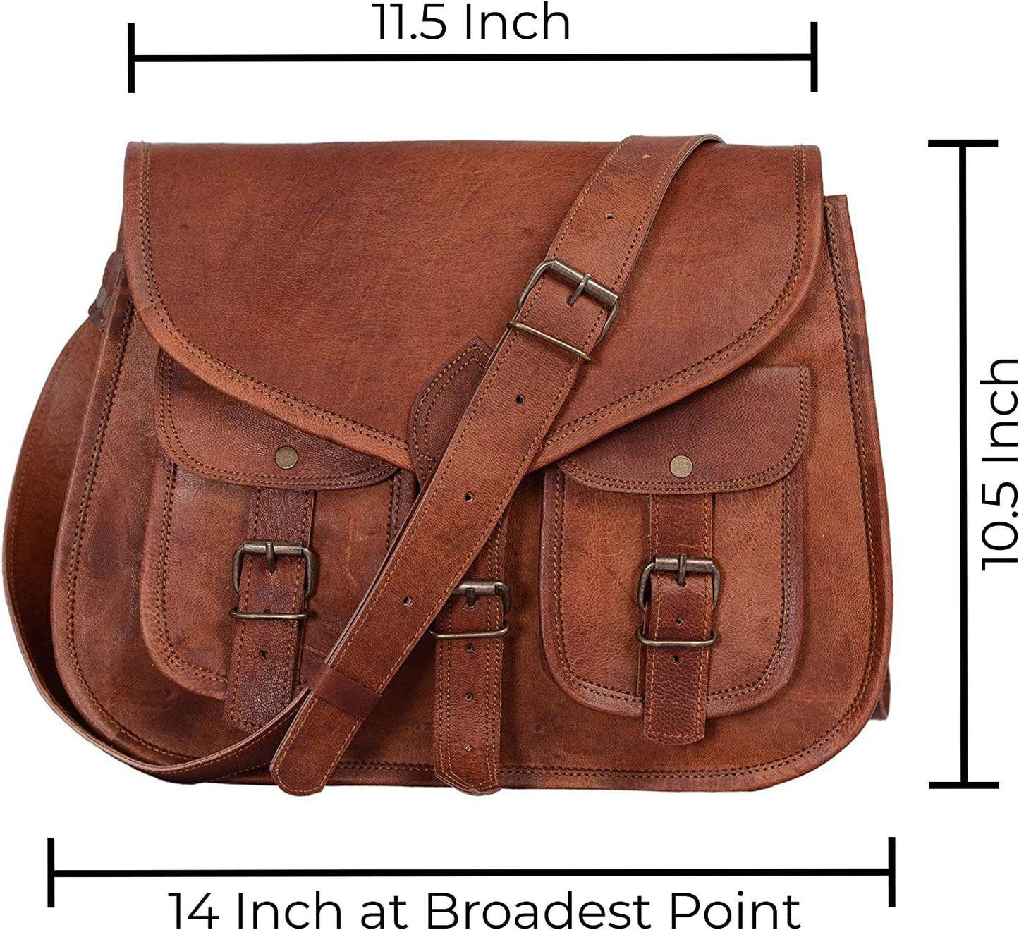 KPL 14 Inch Leather Crossbody Bags Purse Women Shoulder Bag Satchel Ladies Tote Travel Purse Full Grain Leather (Tan Brown)